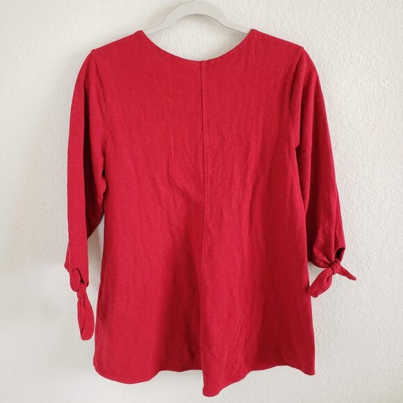 Habitat Woman Size S Red Cotton Tunic with Sleeve Cuff Ties and High Low Hem - Picture 2 of 5